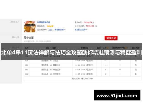 北单4串11玩法详解与技巧全攻略助你精准预测与稳健盈利